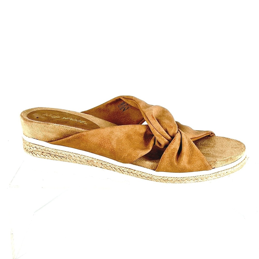 Easy Street Size 10 Tan Faux Suede Twist Knot Espadrille Wedge Sandals - Picture 1 of 14